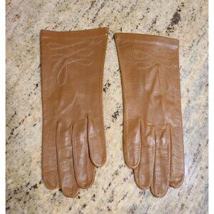 New! Vintage Size M 7 Brown Leather Formal 9.5" Gloves Stitching Detail